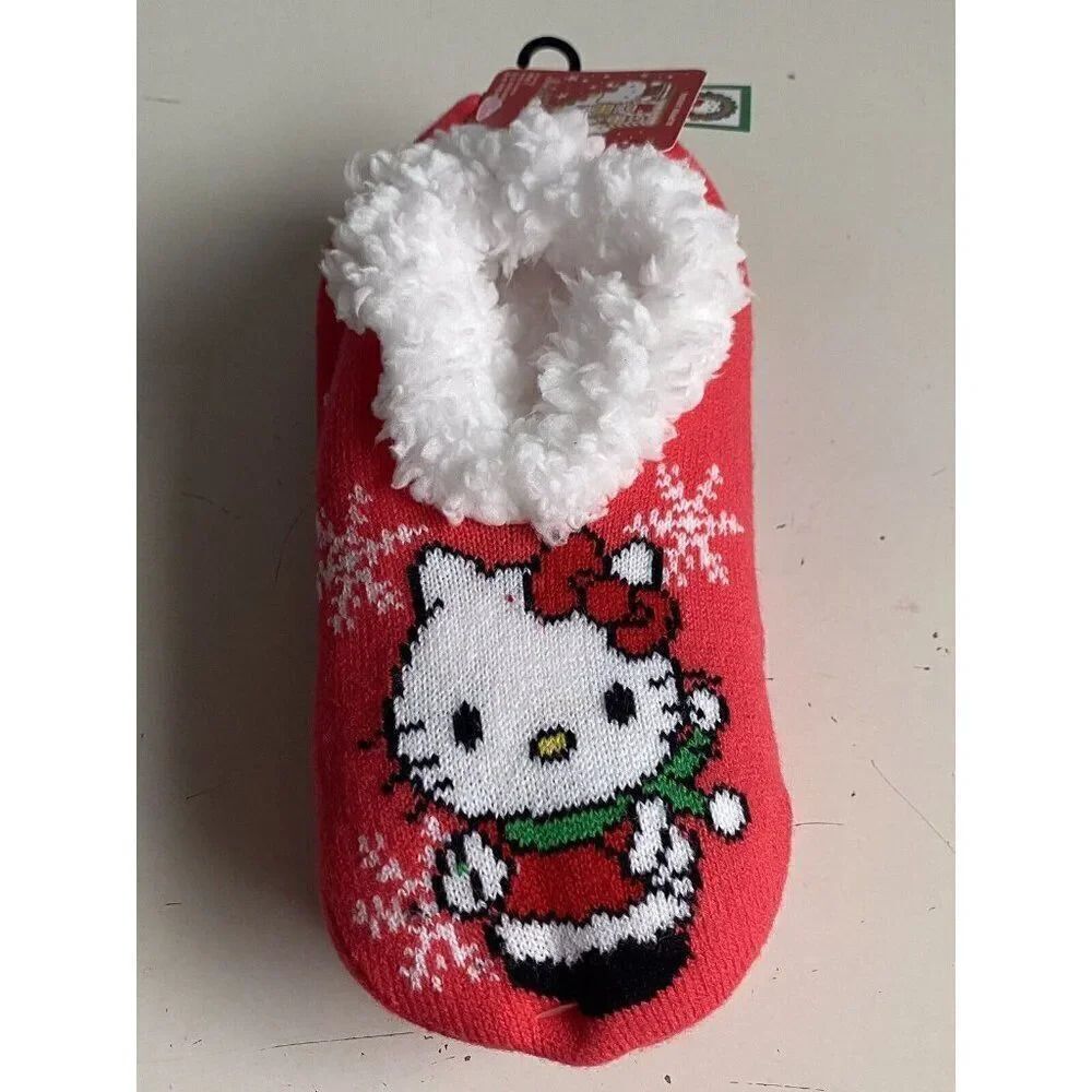 Sanrio Hello Kitty Christmas Slipper Socks Women’s Shoe Size 4-10  Faux Fur NEW